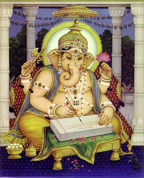 Ganesha beim Aufschreiben des Mahabharatas