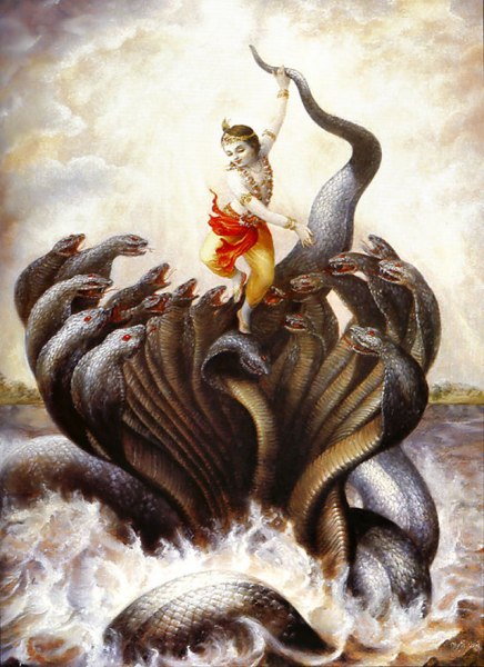 Krishna tanzt auf der Schlange Kaliya. Krishna tanzt auf der Schlange Kaliya.